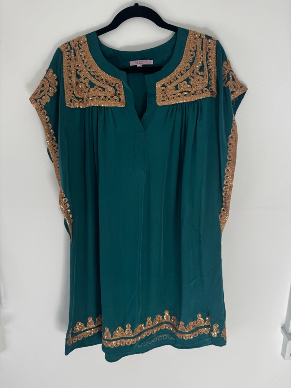 Calypso St. Barth Teal Tunic with Gold Embroidery